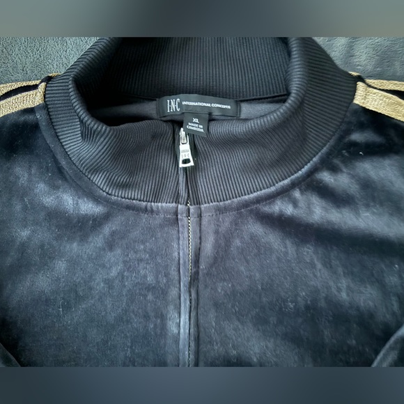 INC velour jump suit its a size XL black with gold pin strips - Picture 5 of 12